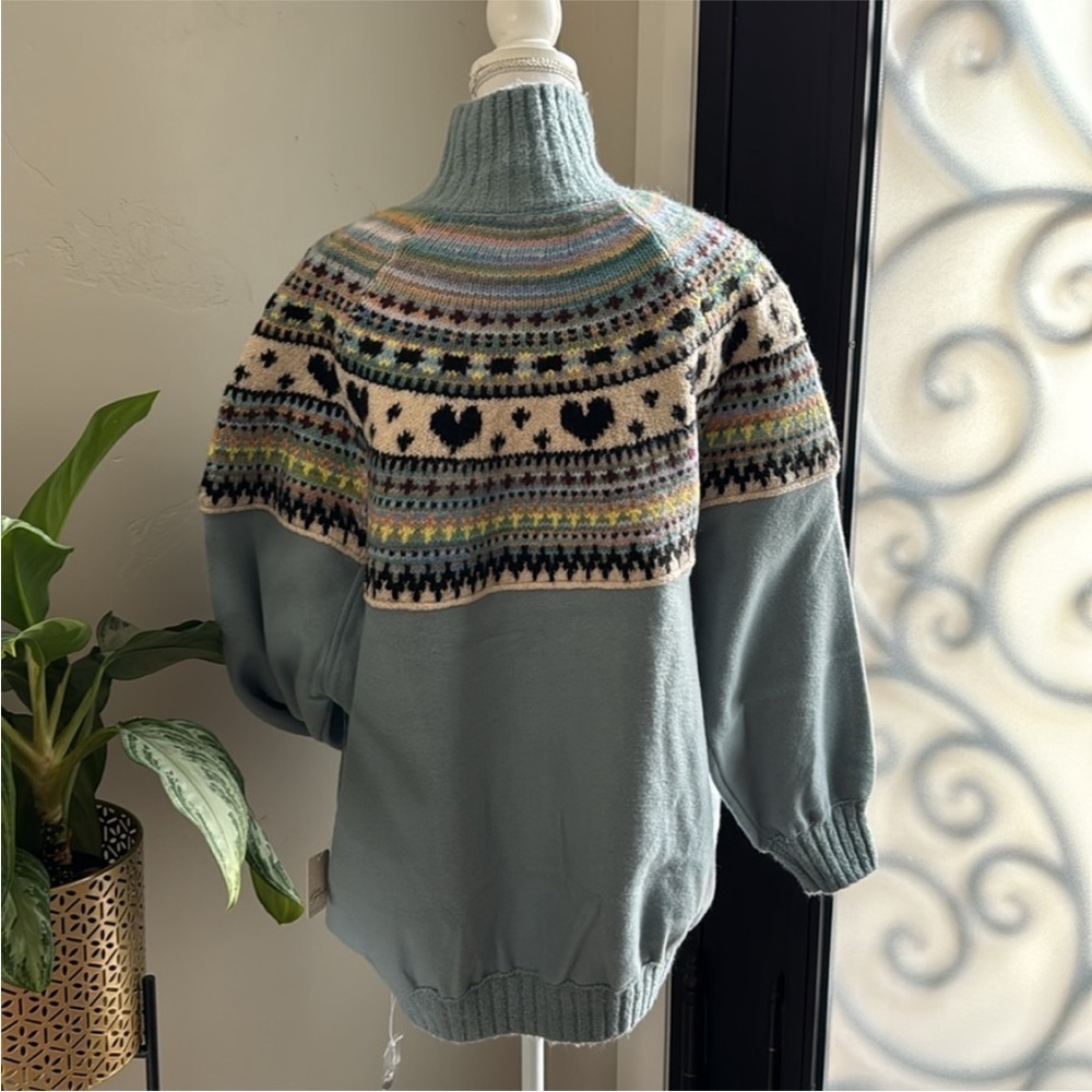 Free People Blue Fair Isle Zip-Up Cardigan Jacket - Picture 12 of 13